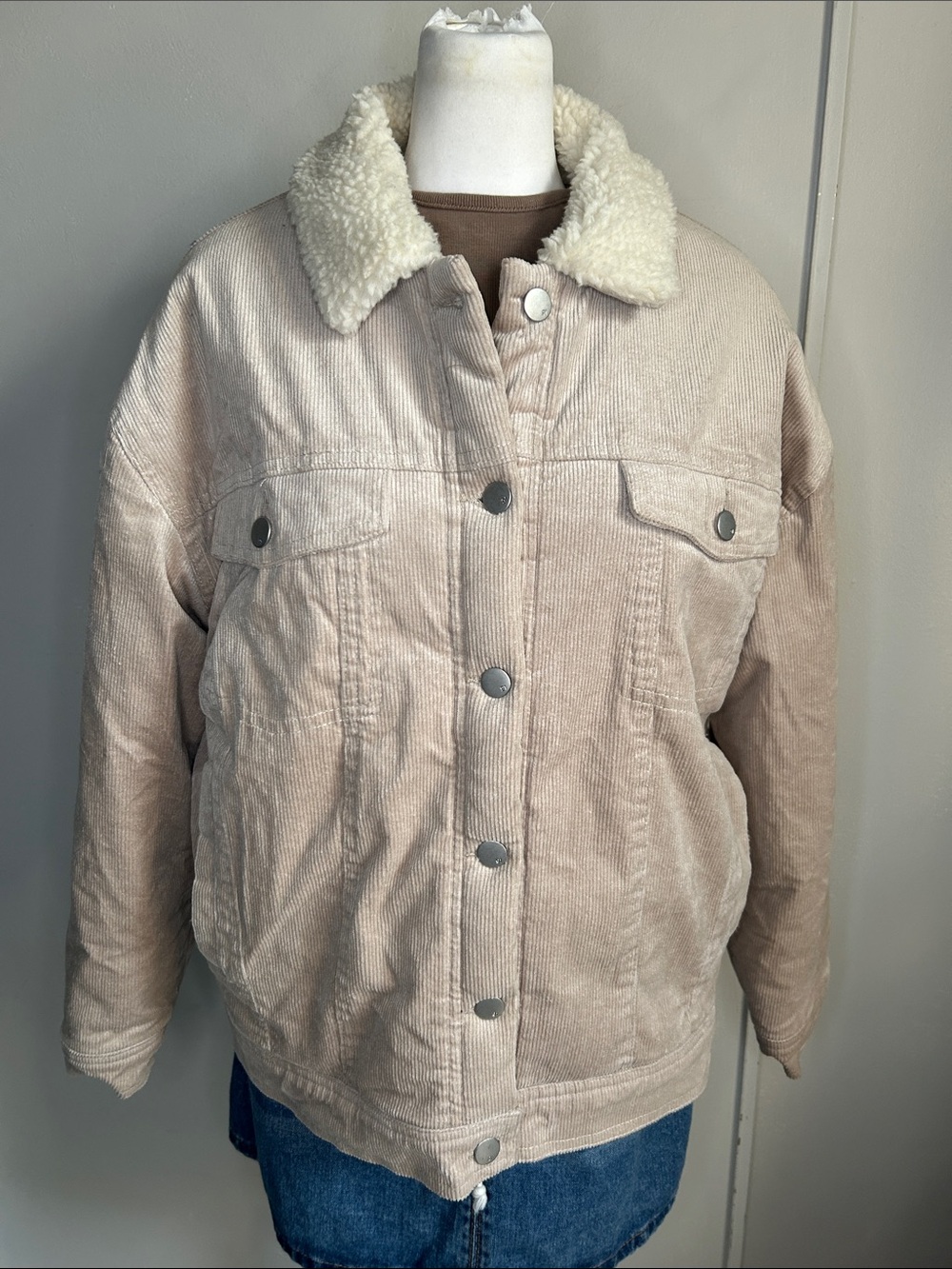 Cotton On Natural Cotton Blend Corduroy Sherpa Lined Oversized Outdoors Jacket